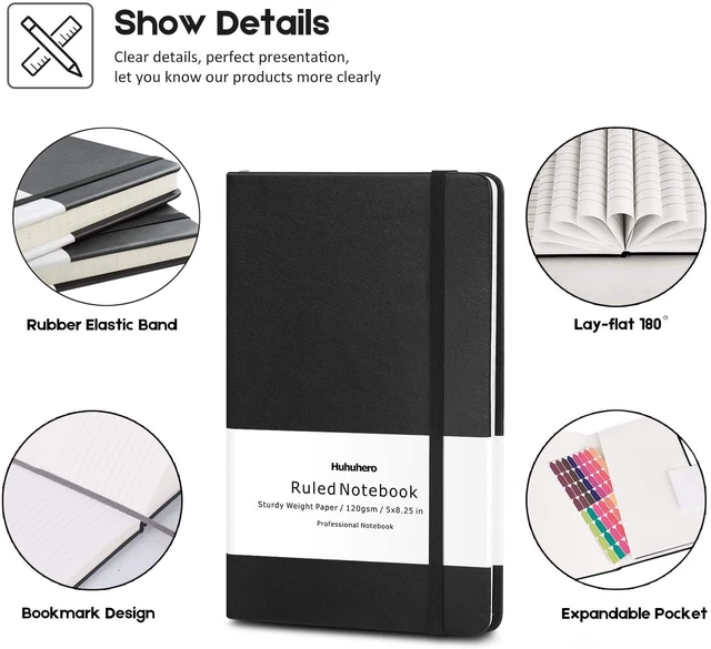 Alt view image 2 of 7 - 10 Pack Lined Journal Notebook, A5 College Ruled 5"×8.25", Black Hardcover Notebooks for Work School, 120Gsm Thick Writing Journals for Note Taking, Office School Supply