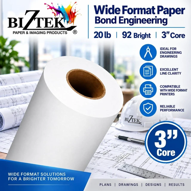 Alt view image 3 of 7 - Wide Format Paper Bond Engineering Rolls (2 Rolls, 36 In x 500 Ft)