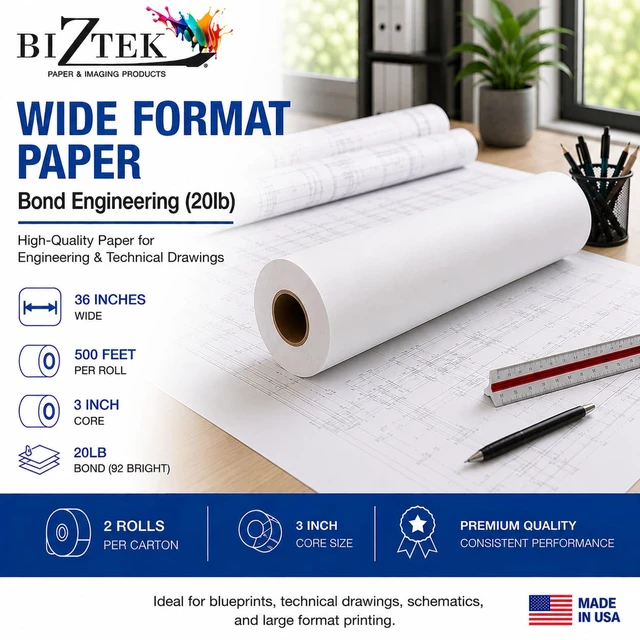 Alt view image 4 of 7 - Wide Format Paper Bond Engineering Rolls (2 Rolls, 36 In x 500 Ft)