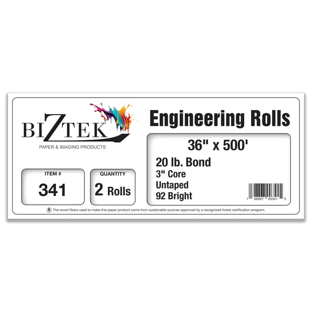 Alt view image 2 of 7 - Wide Format Paper Bond Engineering Rolls (2 Rolls, 36 In x 500 Ft)