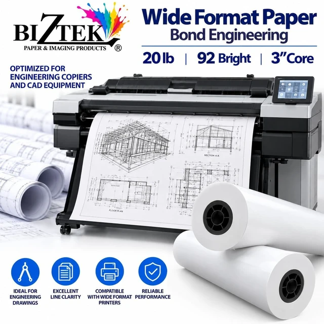 Alt view image 5 of 7 - Wide Format Paper Bond Engineering Rolls (2 Rolls, 36 In x 500 Ft)