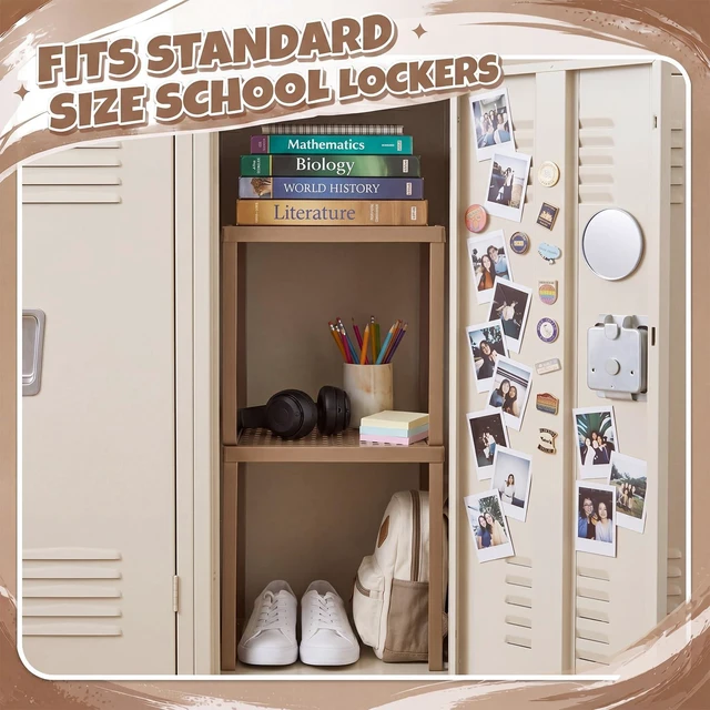 Alt view image 6 of 6 - 2 Pcs Metal Locker Organizer Shelf Stackable 2-Tier, Brown Fits Standard School Office Gym Lockers, Sturdy Build, Open Grid Design for Visibility, 11x10x12 Inch Size, Hardware Included