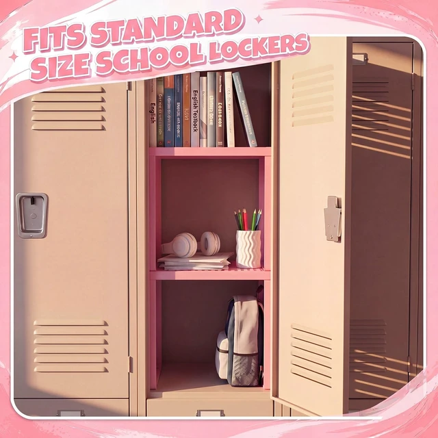 Alt view image 7 of 7 - 2 Pcs Metal Locker Organizer Shelf Stackable 2-Tier, Pink Fits Standard School Office Gym Lockers, Sturdy Build, Open Grid Design for Visibility, 11x10x12 Inch Size, Hardware Included