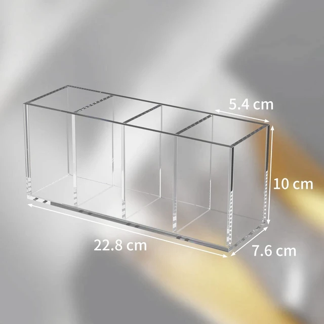 Alt view image 2 of 5 - Acrylic Pen Holder 4 Compartments, Clear Desk Pencil Organizer Cup Scratch-resistant thick acrylic with 4 slots for pens, pencils, makeup brushes, office, vanity and school use