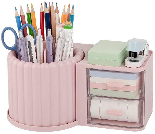 Main image of Rotating Pen Holder for Desk Removable Pencil Cup, Large Pink 7 Slots Pen Cup Cute Office Supplies and Accessories Plastic Desktop Storage Box Art Caddy for School, Work, Home