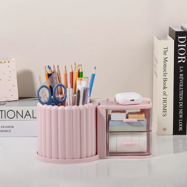 Alt view image 4 of 6 - Rotating Pen Holder for Desk Removable Pencil Cup, Large Pink 7 Slots Pen Cup Cute Office Supplies and Accessories Plastic Desktop Storage Box Art Caddy for School, Work, Home