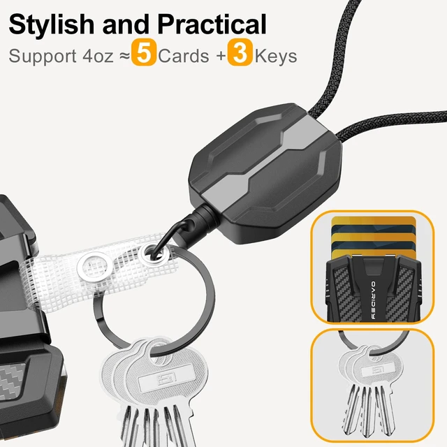 Alt view image 4 of 7 - Retractable Lanyards for ID Badges Holder, Holds 5 Cards & 10 Bills Badge Reel with ID Card Holder, Breakaway Lanyard, Bearing 4.0 oz, Black