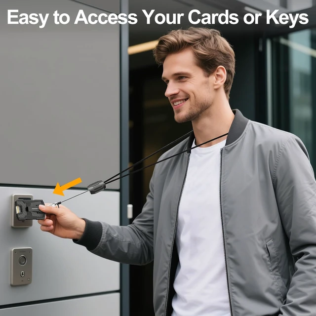Alt view image 5 of 7 - Retractable Lanyards for ID Badges Holder, Holds 5 Cards & 10 Bills Badge Reel with ID Card Holder, Breakaway Lanyard, Bearing 4.0 oz, Black