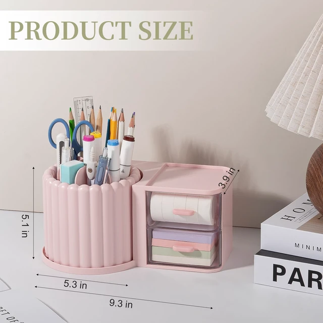 Alt view image 6 of 6 - Rotating Pen Holder for Desk Removable Pencil Cup, Large Pink 7 Slots Pen Cup Cute Office Supplies and Accessories Plastic Desktop Storage Box Art Caddy for School, Work, Home