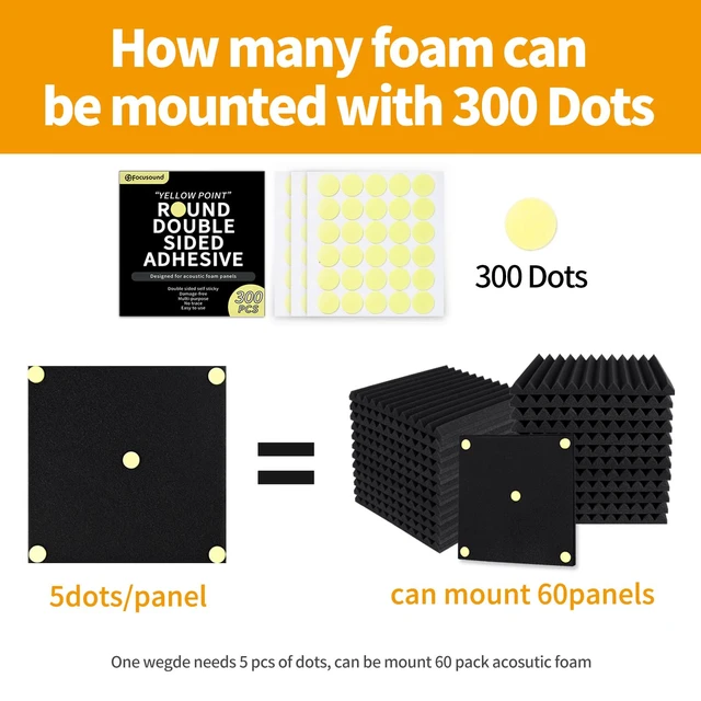 Alt view image 4 of 7 - 300 Pack Yellow Point Double-Sided Adhesive Dots for Acoustic Soundproofing Foam Panels