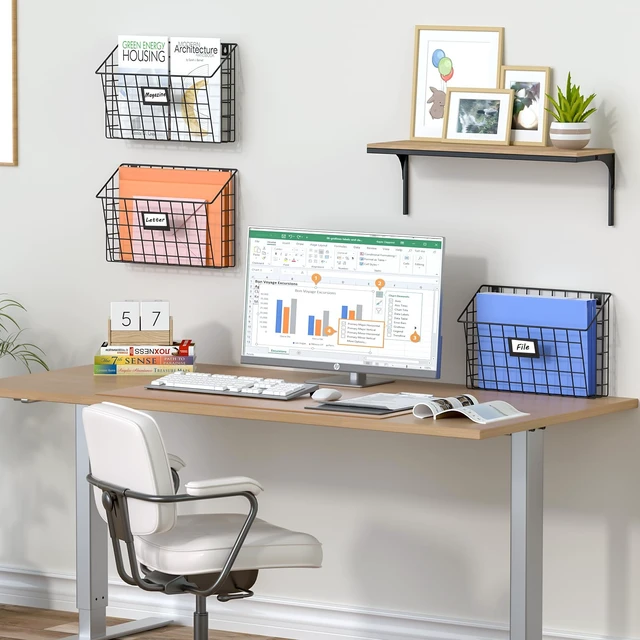 Alt view image 2 of 7 - 3-Tier Detachable Hanging Wall Files, Wall Mounted Mail Basket Metal Folder Wall File Holder with Tag Slot, Mounts on Wall and Door for Office, Home, and Work Easy Organizing,Black