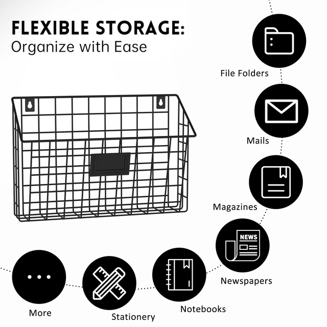 Alt view image 6 of 7 - 3-Tier Detachable Hanging Wall Files, Wall Mounted Mail Basket Metal Folder Wall File Holder with Tag Slot, Mounts on Wall and Door for Office, Home, and Work Easy Organizing,Black