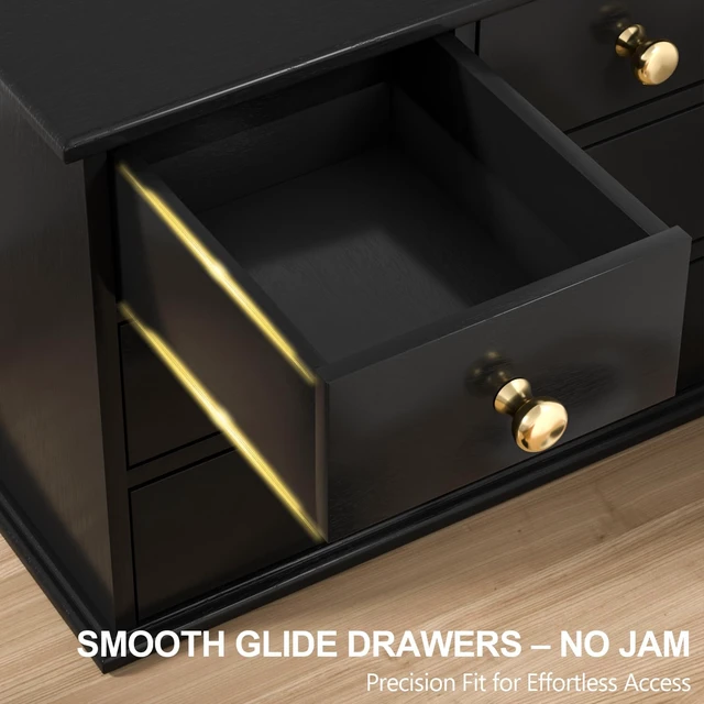 Alt view image 6 of 6 - Oak Desk Organizer with Drawers, Durable Wooden Desktop Storage Box 4 Drawer Tabletop Organizer with Metal Handles & Non-Slip Pads for Office, Bedroom, Bathroom, Vanity & Makeup Storage, Black