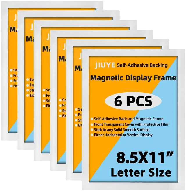 Main image of 8.5 x 11 Self Adhesive Magnetic Sign Holder,Dual Sides Transparent Magnetic Window Display Frame for Office/Store/School as Shop Notice Frame/Schedule (8.5"x11" 6Pcs, Silver)