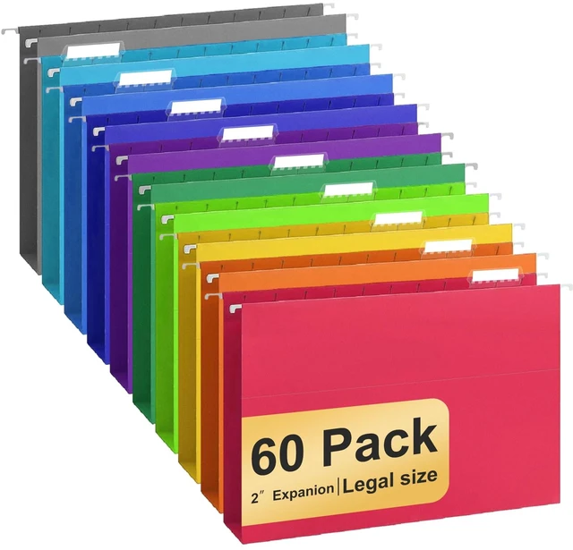 Main image of Hanging File Folders Legal Size, 60 Pack File Folders with 1/5 Cut Adjustable tabs, 2" Expansion, Reinforced Hanging Folders Legal Size, Designed for Legal and Law Office File Organization