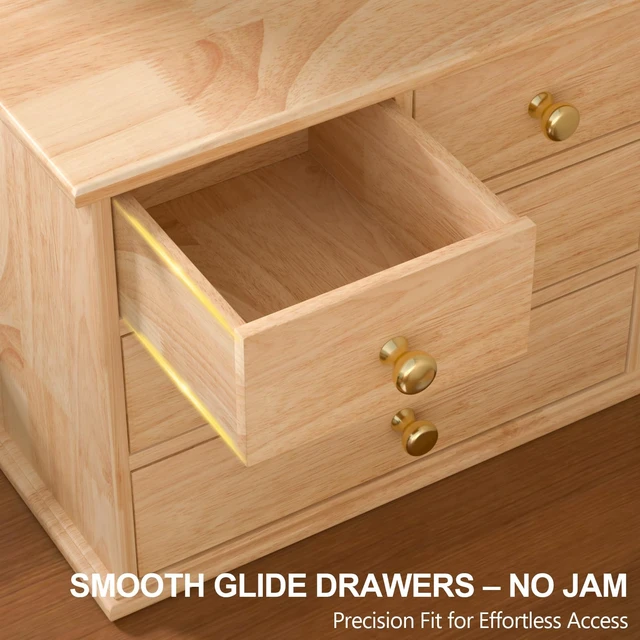 Alt view image 6 of 6 - Oak Desk Organizer with Drawers, Durable Wooden Desktop Storage Box 5 Drawer Tabletop Organizer with Metal Handles & Non-Slip Pads for Office, Bedroom, Bathroom, Vanity, Makeup Storage, Natural