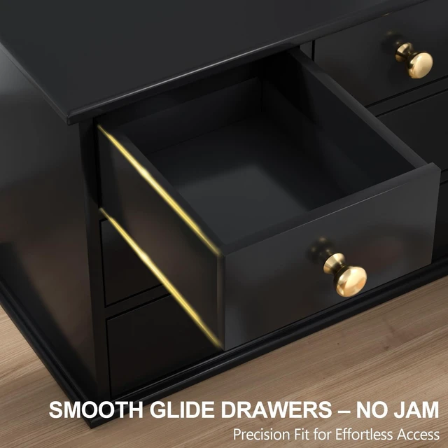 Alt view image 6 of 6 - Oak Desk Organizer with Drawers, Durable Wooden Desktop Storage Box 5 Drawer Tabletop Organizer with Metal Handles & Non-Slip Pads for Office, Bedroom, Bathroom, Vanity & Makeup Storage, Black