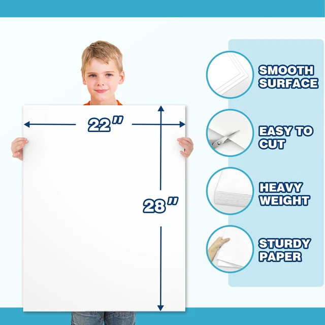 Alt view image 2 of 7 - 50 Pack 22"x28" White Poster Board Heavyweight, 85 lb. Cover Weight Lagre Size, Cardstock Paper, Bright White, Smooth Surface, Easy to Write-on, Not Easy to Break