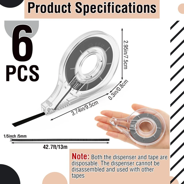 Alt view image 2 of 6 - 6 Pack Whiteboard Tape with Dispenser, Width 1/5", Black Graphic Tape with Dispenser, Length 43 ft Thin, Pinstripe Line, Dry Erase White Board Accessories for Grid Bar Chart