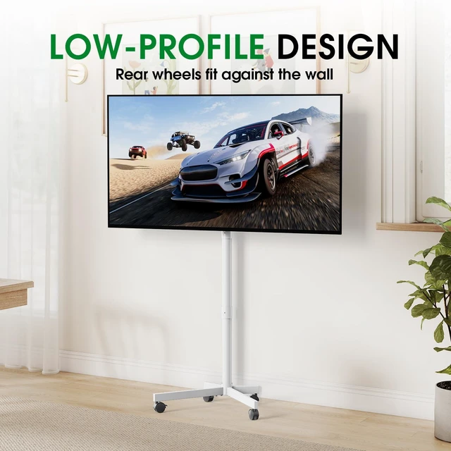 Alt view image 4 of 7 - Rolling TV Stand, Portable TV Cart with Locking Wheels for 22-60Inch, White Tilt/Height Adjustable Mobile TV Stand Up to 88lbs, Movable TV Stand for Bedroom, Living Room, Outdoor, Max VESA 400x400mm