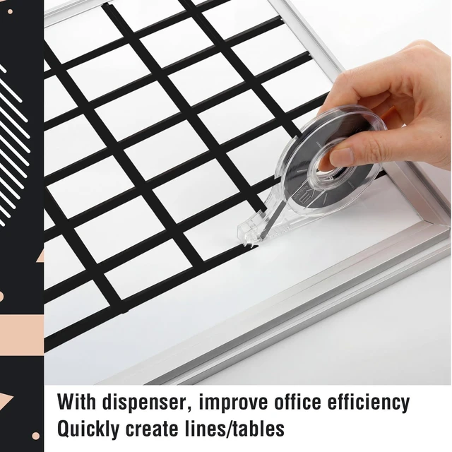 Alt view image 5 of 6 - 6 Pack Whiteboard Tape with Dispenser, Width 1/5", Black Graphic Tape with Dispenser, Length 43 ft Thin, Pinstripe Line, Dry Erase White Board Accessories for Grid Bar Chart