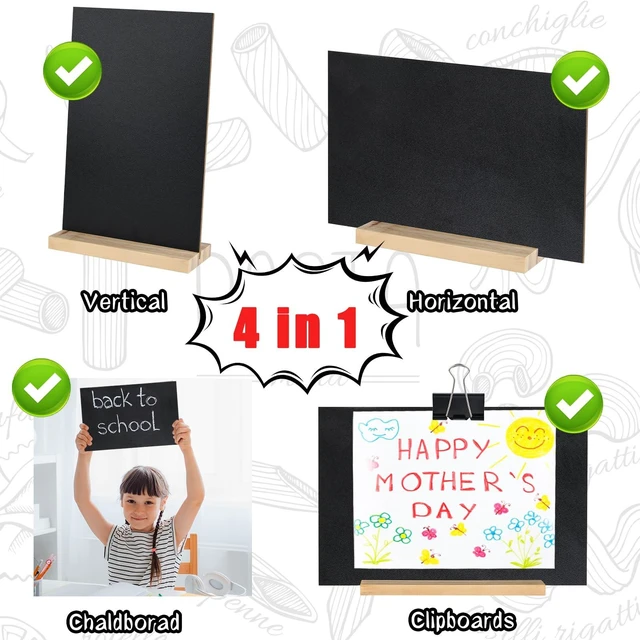 Alt view image 3 of 7 - 3 Packs 8 x 12 Inch Tabletop Chalkboard Sign With Wood Base - Double-Sided Message Boards Menu Stand for Kitchen, Wedding, Bar and Restaurant