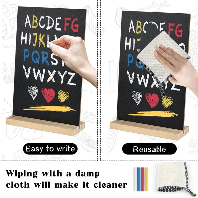 Alt view image 4 of 7 - 3 Packs 8 x 12 Inch Tabletop Chalkboard Sign With Wood Base - Double-Sided Message Boards Menu Stand for Kitchen, Wedding, Bar and Restaurant