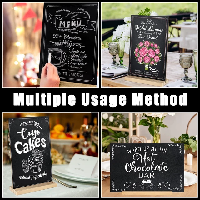 Alt view image 6 of 7 - 3 Packs 8 x 12 Inch Tabletop Chalkboard Sign With Wood Base - Double-Sided Message Boards Menu Stand for Kitchen, Wedding, Bar and Restaurant