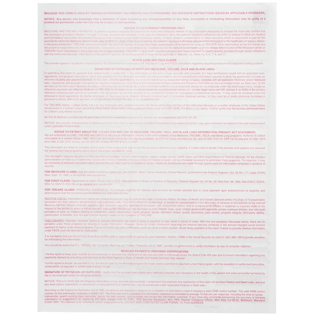 Alt view image 3 of 5 - 500 CMS 1500 Claim Forms, HIPAA Compliant, Laser Current 02/2012 Version, Red Ink, 20 lb, Laser and Inkjet, HCFA 1500 Health Insurance Claim Form, Billing Ready