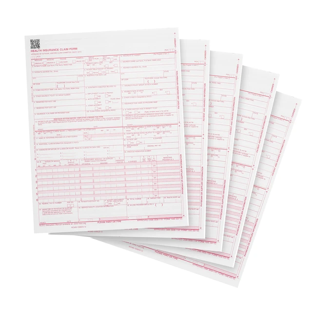 Alt view image 4 of 5 - 500 CMS 1500 Claim Forms, HIPAA Compliant, Laser Current 02/2012 Version, Red Ink, 20 lb, Laser and Inkjet, HCFA 1500 Health Insurance Claim Form, Billing Ready