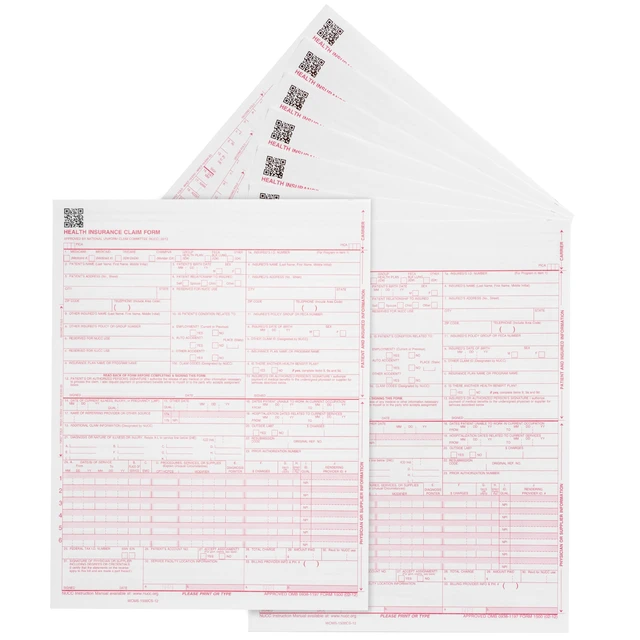 Alt view image 5 of 5 - 500 CMS 1500 Claim Forms, HIPAA Compliant, Laser Current 02/2012 Version, Red Ink, 20 lb, Laser and Inkjet, HCFA 1500 Health Insurance Claim Form, Billing Ready