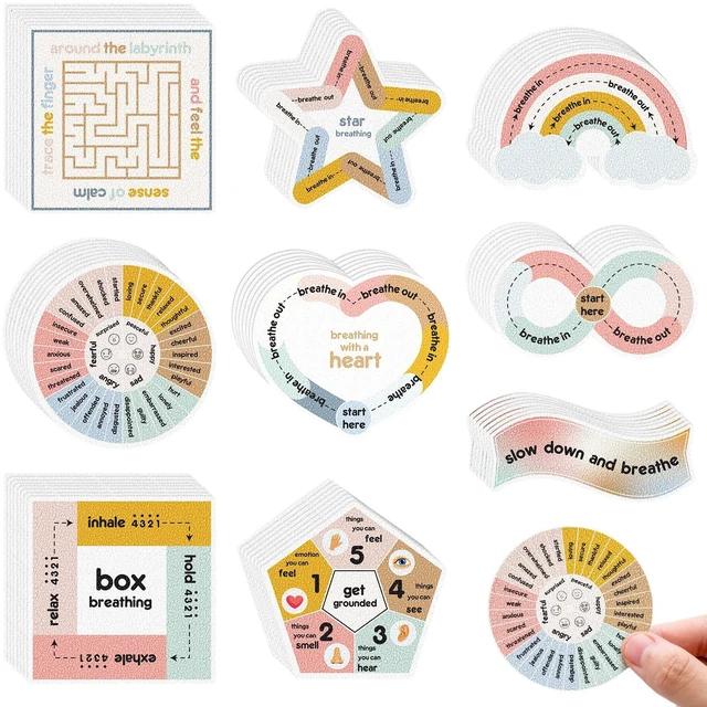 Main image of 72 Pcs Anxiety Sensory Breathing Stickers,Morandi Color Adults Fidget Mindfulness 9 Styles Calm down Items mental health stickers Anxiety Relief Breathing Exercises