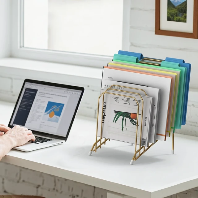 Alt view image 4 of 6 - Incline Sorter Desk File Organizer, Metal Desk Magazine Folder Holder with 8-Section Vertical Compartments Rack File Organizer for Office, Home, School