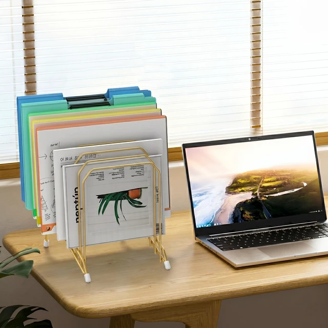 Alt view image 5 of 6 - Incline Sorter Desk File Organizer, Metal Desk Magazine Folder Holder with 8-Section Vertical Compartments Rack File Organizer for Office, Home, School