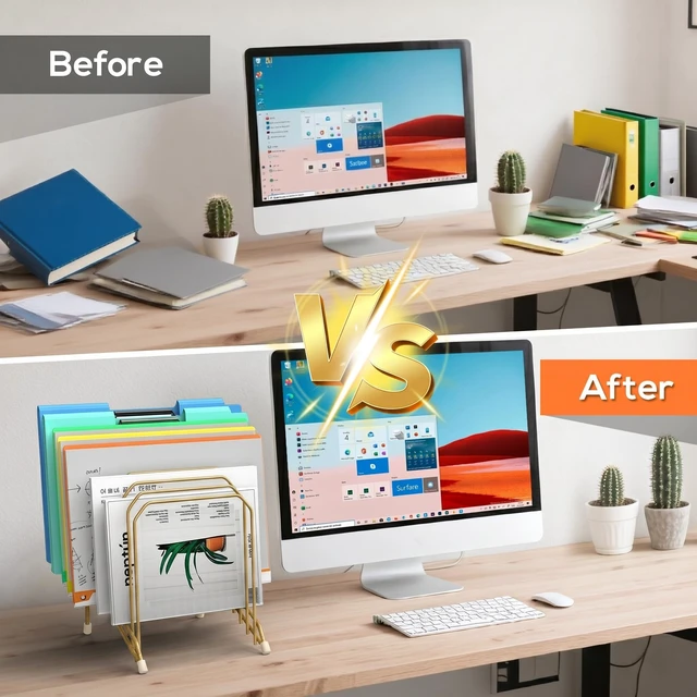 Alt view image 6 of 6 - Incline Sorter Desk File Organizer, Metal Desk Magazine Folder Holder with 8-Section Vertical Compartments Rack File Organizer for Office, Home, School