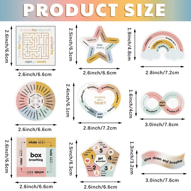 Alt view image 2 of 6 - 72 Pcs Anxiety Sensory Breathing Stickers,Morandi Color Adults Fidget Mindfulness 9 Styles Calm down Items mental health stickers Anxiety Relief Breathing Exercises