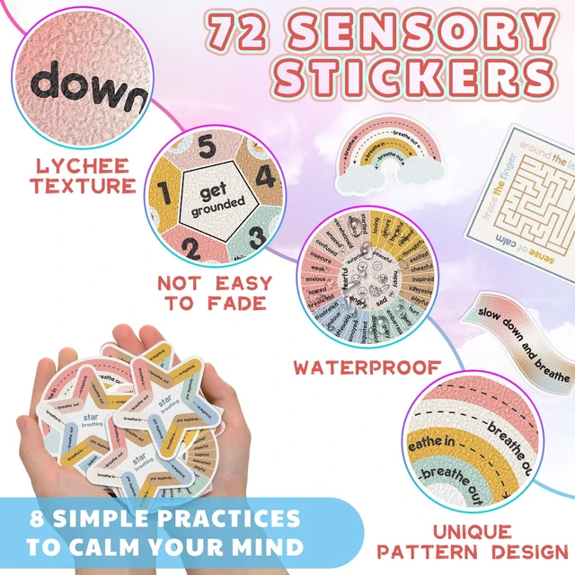 Alt view image 3 of 6 - 72 Pcs Anxiety Sensory Breathing Stickers,Morandi Color Adults Fidget Mindfulness 9 Styles Calm down Items mental health stickers Anxiety Relief Breathing Exercises