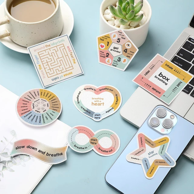 Alt view image 5 of 6 - 72 Pcs Anxiety Sensory Breathing Stickers,Morandi Color Adults Fidget Mindfulness 9 Styles Calm down Items mental health stickers Anxiety Relief Breathing Exercises
