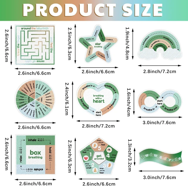 Alt view image 2 of 6 - 72 Pcs Anxiety Sensory Breathing Stickers,Fresh Color Adults Fidget Mindfulness 9 Styles Calm down Items mental health stickers Anxiety Relief Breathing Exercises