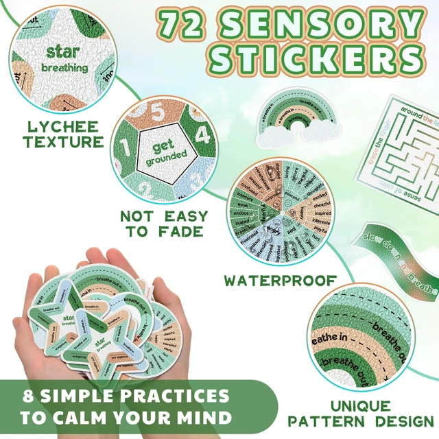 Alt view image 3 of 6 - 72 Pcs Anxiety Sensory Breathing Stickers,Fresh Color Adults Fidget Mindfulness 9 Styles Calm down Items mental health stickers Anxiety Relief Breathing Exercises