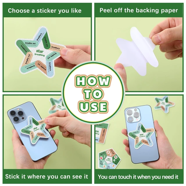 Alt view image 4 of 6 - 72 Pcs Anxiety Sensory Breathing Stickers,Fresh Color Adults Fidget Mindfulness 9 Styles Calm down Items mental health stickers Anxiety Relief Breathing Exercises
