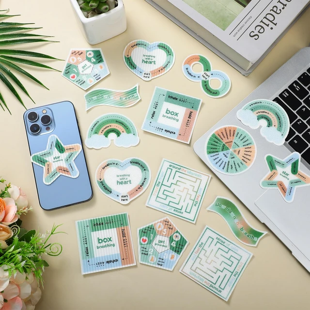 Alt view image 5 of 6 - 72 Pcs Anxiety Sensory Breathing Stickers,Fresh Color Adults Fidget Mindfulness 9 Styles Calm down Items mental health stickers Anxiety Relief Breathing Exercises