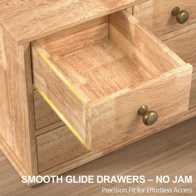 Alt view image 6 of 6 - Oak Desk Organizer with Drawers, Durable Wooden Desktop Storage Box 5 Drawer Tabletop Organizer with Metal Handle & Non-Slip Pad for Office, Bedroom, Bathroom, Vanity, Makeup, Light Burnt Brown