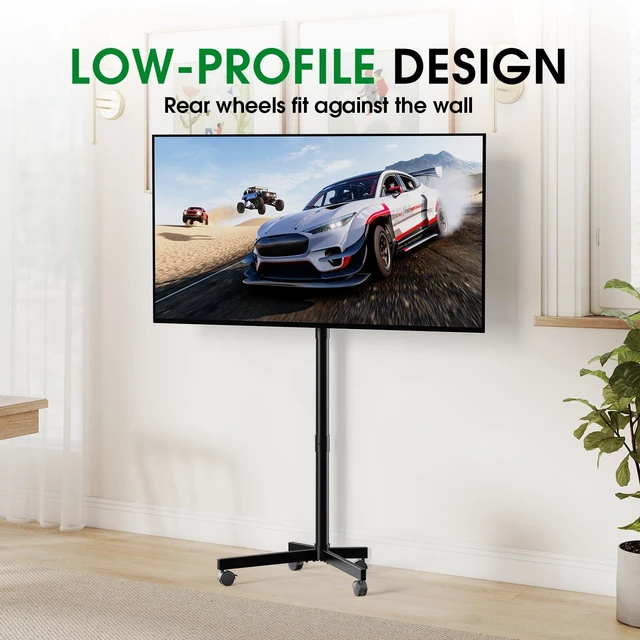 Alt view image 4 of 7 - Rolling TV Stand, Portable TV Cart with Locking Wheels for 22-60Inch, Black Tilt/Height Adjustable Mobile TV Stand Up to 88lbs, Movable TV Stand for Bedroom, Living Room, Outdoor, Max VESA 400x400mm