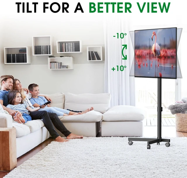 Alt view image 5 of 7 - Rolling TV Stand, Portable TV Cart with Locking Wheels for 22-60Inch, Black Tilt/Height Adjustable Mobile TV Stand Up to 88lbs, Movable TV Stand for Bedroom, Living Room, Outdoor, Max VESA 400x400mm