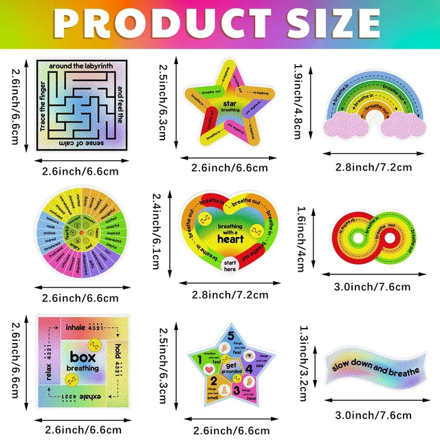 Alt view image 2 of 6 - 72 Pcs Anxiety Sensory Breathing Stickers,Cute Color Adults Fidget Mindfulness 9 Styles Calm down Items mental health stickers Anxiety Relief Breathing Exercises