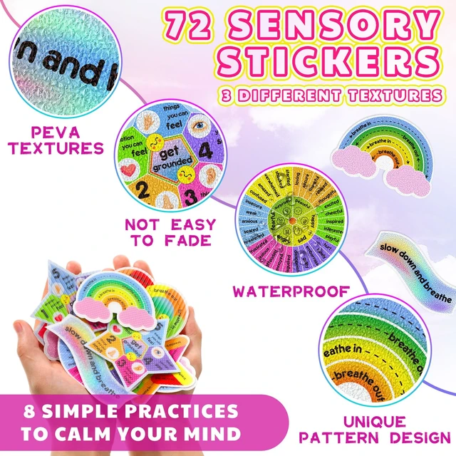 Alt view image 3 of 6 - 72 Pcs Anxiety Sensory Breathing Stickers,Cute Color Adults Fidget Mindfulness 9 Styles Calm down Items mental health stickers Anxiety Relief Breathing Exercises