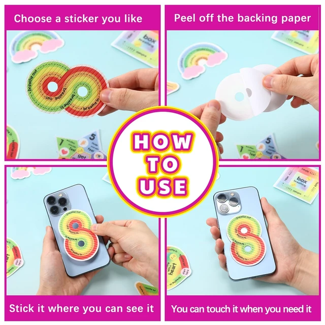 Alt view image 4 of 6 - 72 Pcs Anxiety Sensory Breathing Stickers,Cute Color Adults Fidget Mindfulness 9 Styles Calm down Items mental health stickers Anxiety Relief Breathing Exercises