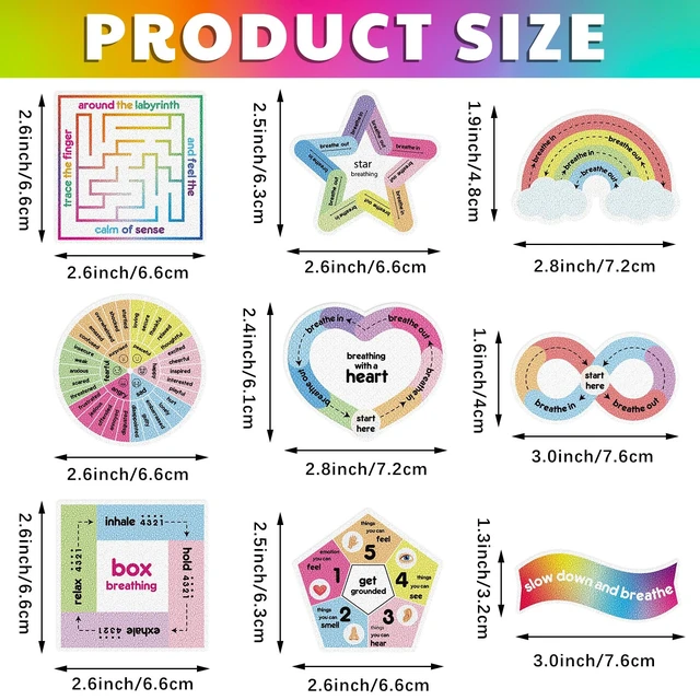 Alt view image 2 of 5 - 72 Pcs Anxiety Sensory Breathing Stickers,Classic Color Adults Fidget Mindfulness 9 Styles Calm down Items mental health stickers Anxiety Relief Breathing Exercises