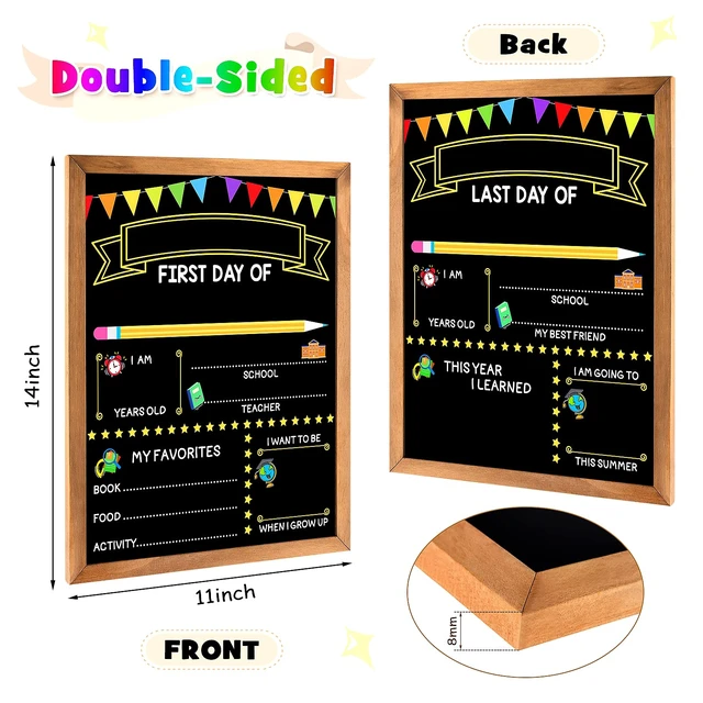 Alt view image 2 of 6 - First Day of School Sign - First Day of School Board - 14 X 11 Inch Double-Sided, First & Last Day of School Chalkboard with Frame for Kid, Back to School Supplies for Preschool Kindergarten 1st Grade
